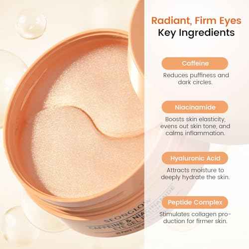 Caffeine Under Eye Patches: 30 Pairs Korean Hydrogel Eye Masks for Dark Circles Puffiness Relief with Niacinamide Hyaluronic Acid - Undereye Brightening Hydrating Anti-Wrinkle Treatment
