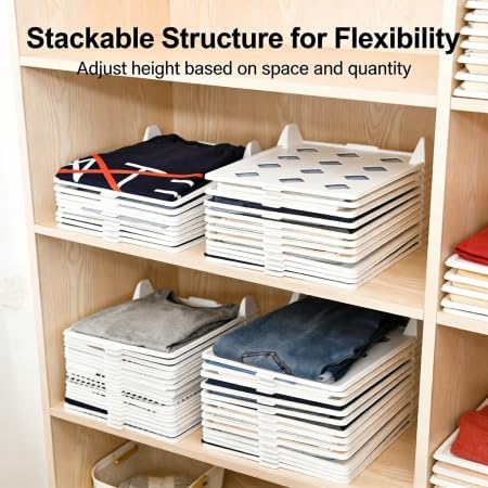 Skiennix 5-Piece Clothing Organizer - Stackable Closet Storage with Flip-Top Lid | Durable PP Material for T-Shirts and Shirts