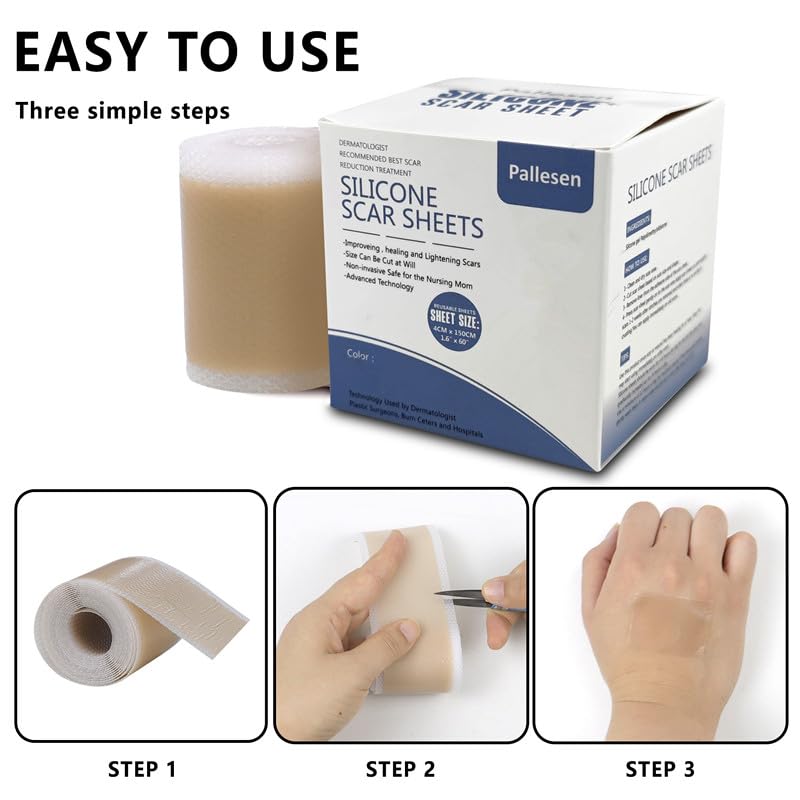 Pallesen Silicone Scar Sheets, Silicone Scar Tape, Brown 1.6”X 60” Scar Tape,Silicone Tape For Scars,Scar Sheets For Surgical Scars,For C-Section, Tummy Tuck, Acne Scar Treatment, Keloid Scar Remova