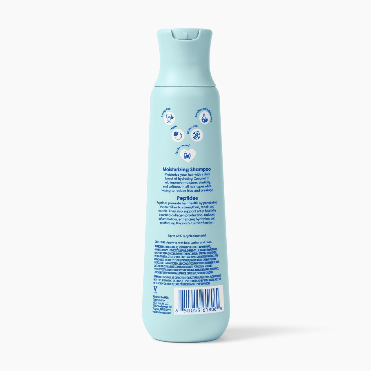 V&Co. Moisturizing Shampoo - Sulfate-Free, Color Safe Formula with Peptide Technology | 12 Oz for Hydrated, Healthy Hair