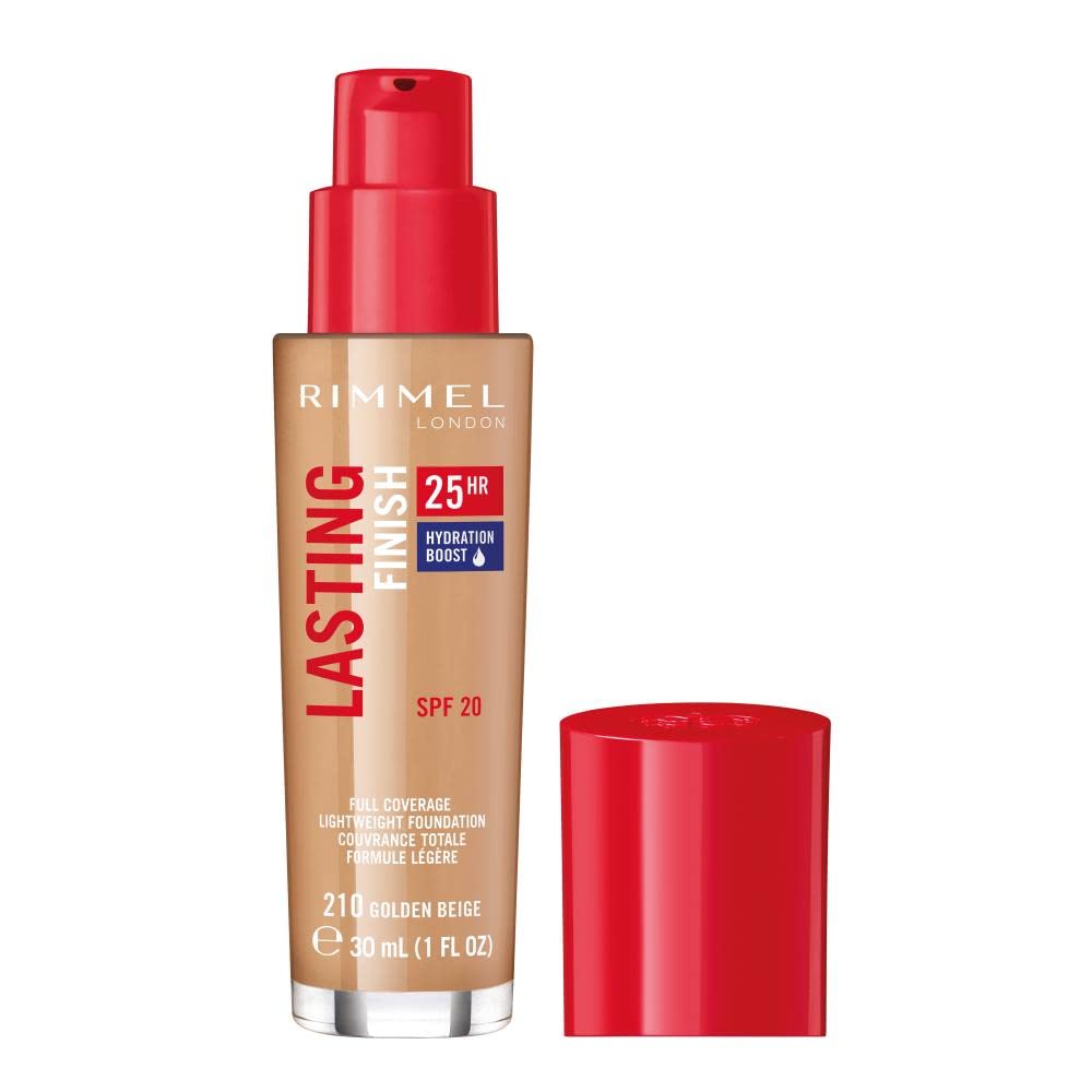 Rimmel London Lasting Finish 25HR - 200 Soft Beige - Foundation, 25-Hour Wear, Full Coverage, Waterproof, 1oz