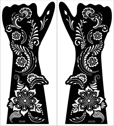 Xmasir 12 Large Sheets Henna Tattoo Stencil Kit for Hand Forearm Body Paint, Indian Arabian Temporary Tattoo Templates for Women Girls (S9)