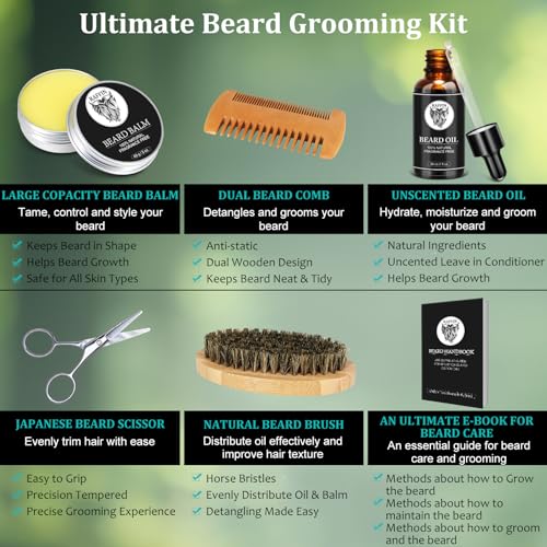 RAFFIN Beard Kit for Men, Birthday for Men's Care w/Oil,Balm, Brush, Comb - Christmas Stocking Stuffers for Men,Gifts for Him/Husband/Boyfriend/Daddy/Dad