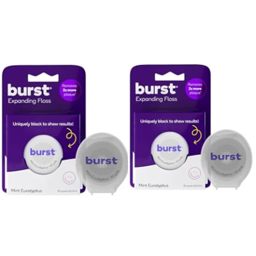 BURST Expanding Dental Floss - Stain-Absorbing, Woven Tooth Floss with Xylitol Coating to Fight Cavities - Vegan, Paraben Free - Mint Eucalyptus (80 Yards)