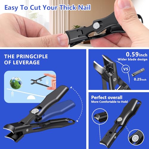 Nail Clippers for Men Thick Nails,INXEN Wide Jaw Opening No Splash Fingernail Clipper with Catcher,German Toe Nail Clippers for Thick Nails for Seniors, Stainless Steel Nail Cutter for Adult,Black