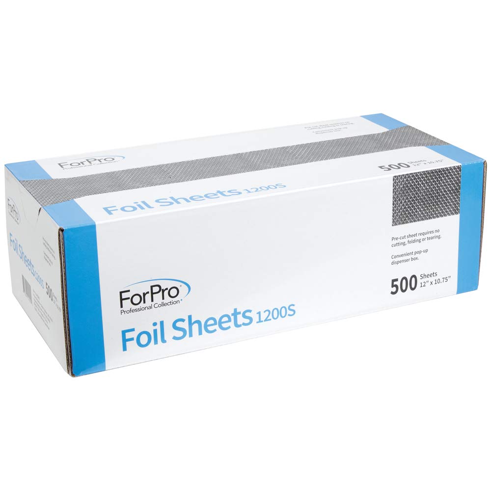 ForPro Professional Collection Embossed Foil Sheets 1200S, Aluminum Foil, Pop-Up Dispenser, for Hair Color Application and Highlighting Services, Food Safe, 12” W x 10.75” L, 500-Count