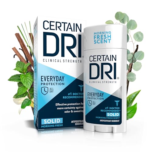 Certain Dri Everyday Strength Clinical Solid Antiperspirant, Hyperhidrosis Treatment for Men & Women, Long-Lasting 72hr Protection, Effective Sweat Control, Travel Friendly, Fresh Scent, 2.6oz