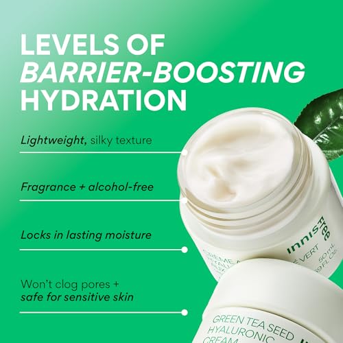 innisfree Green Tea Depuff + Hydrate Duo, Green Tea Caffeine Eye Serum + Green Tea Hyaluronic Cream, Korean Skincare with Eye Roll On and Cream for Hydrated, Glowing Skin