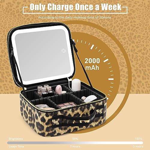 Makeup Bag with Magnetic Detachable Lighted Mirror, Travel Makeup Bag with Mirror 360¡Æ Angle, PU Leather Makeup Organizer Bag with Mirror and Lights, Portable Cosmetic Case Accessories Train Case Gift