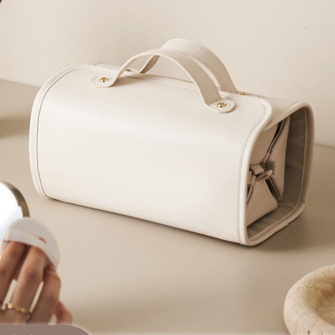 LuyaVogue Portable 4-in-1 Foldable Cosmetic Bag - Large Capacity, Waterproof Travel Makeup Organizer with Detachable Design (White)