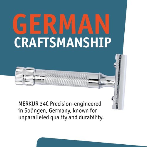 Merkur Short Handle Safety Razor - Precision Shaving with 10 Blades Included