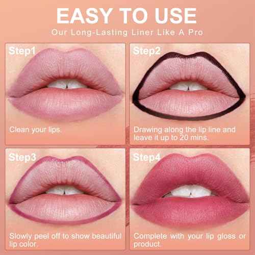 OETUIOW Lip Liner Stain, Lip Stain Moisturizing & Enhancing Complexion for All Skin Types Women, Lip Lint Waterproof & Long-Lasting (Rose)