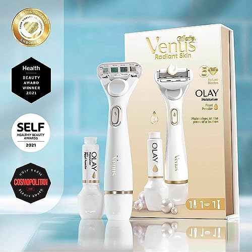 Gillette Venus Radiant Skin Pearl Powder Olay razor moisturizer refills, 4ct, White