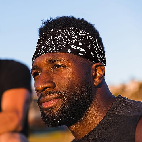Suddora Paisley Print Bandana Headband, Multi-Sport Boho Style Bandana for Indoor Outdoor Use, Breathable & Non-Slip Fabric, Unisex Head Accessory for Bikers, Halloween (Black)