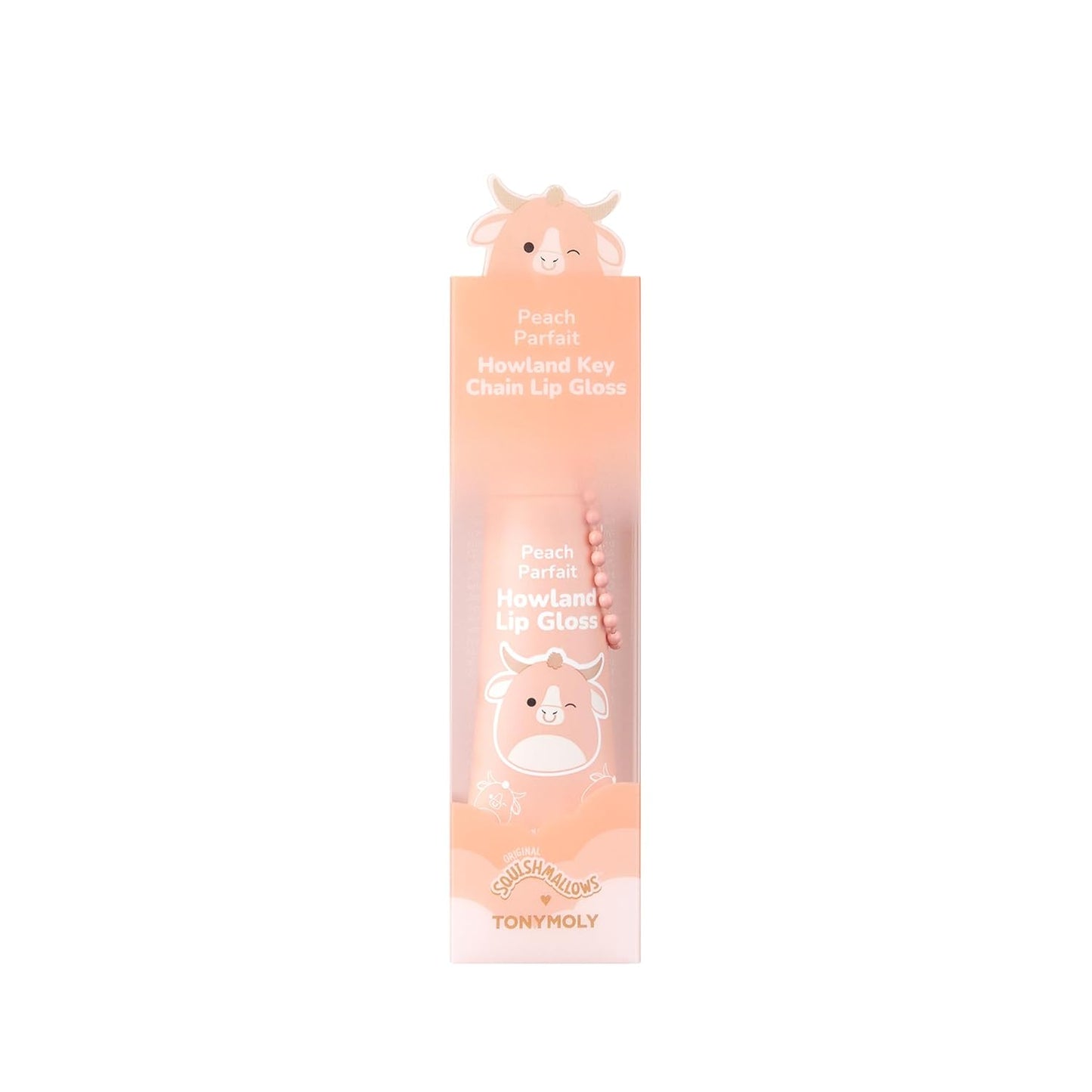 TONYMOLY Howland Keychain Lip Gloss - Hydrating Sheer Peach Tint with Jojoba Oil, 11ml