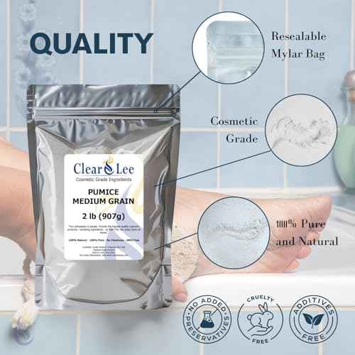 ClearLee Cosmetic Grade Pumice - 100% Pure Natural Grain/Powder - Great For Skin Exfoliation in DIY Soaps, Masks, Scrubs for Face, Body, Foot (8oz, Fine Grain)