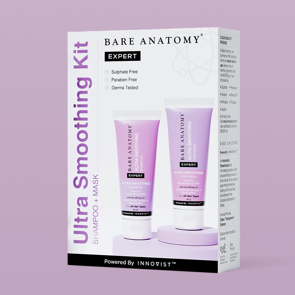 Bare Anatomy Ultra-Smoothing Shampoo & Hair Mask Travel Pack - Deep Conditioning & Frizz Control | 40ml Each