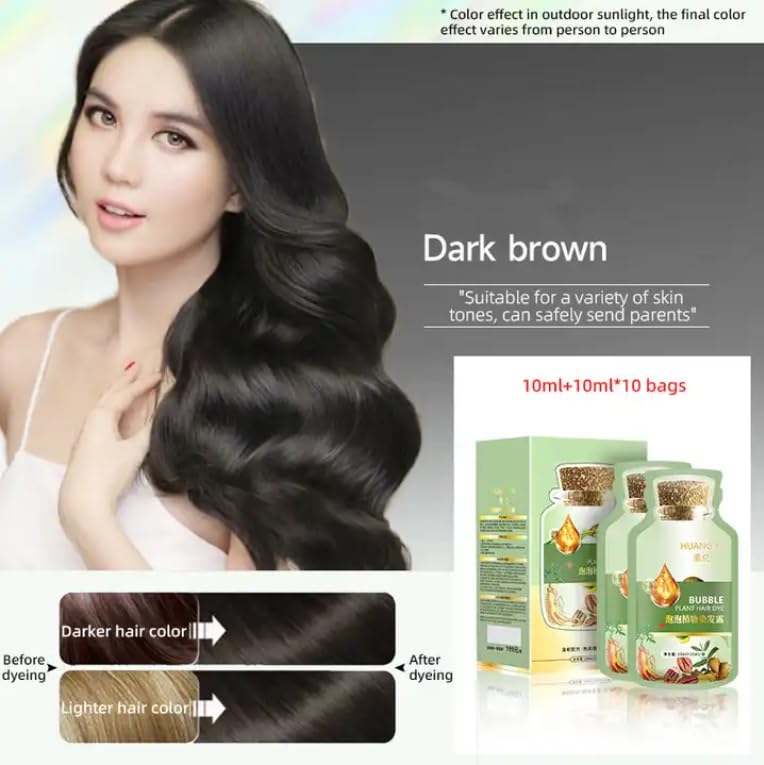 HUANG YI Natural Plant Hair Dye, New Botanical Bubble Hair Dye 30ml 10Packs/Box, Pure Plant Extract for Grey Hair Color Bubble Dye, Botanical Bubble Hair Shampoo (Black Teal)