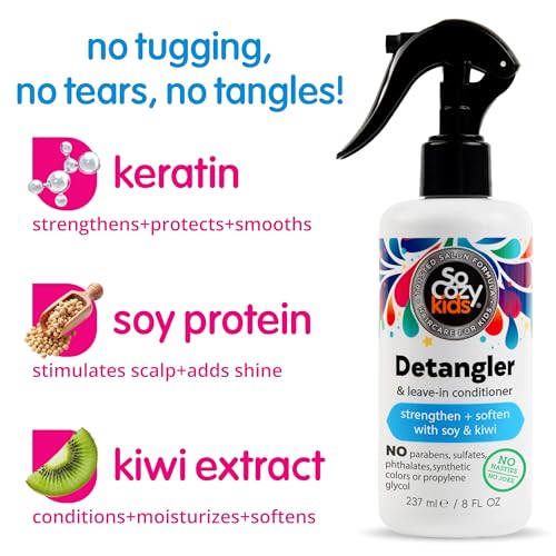 SoCozy Detangler Leave-In Conditioner Spray For Kids Hair Strengthens and Softens, No Parabens, Sulfates, Synthetic Colors or Dyes, 5.2 Fl Oz (580A)