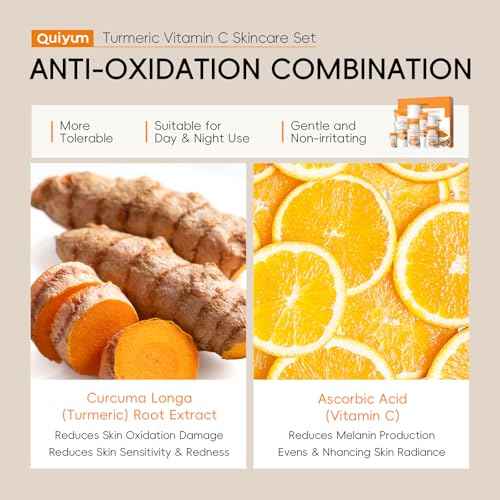Skin Care Set, Turmeric Vitamin C Skincare Kits 5PCS - Beauty Skin Care for Women, Facial Skin Care Routine Set Kit, Dark Spot Remover for Face, Reduce Acne, for Oily Skin