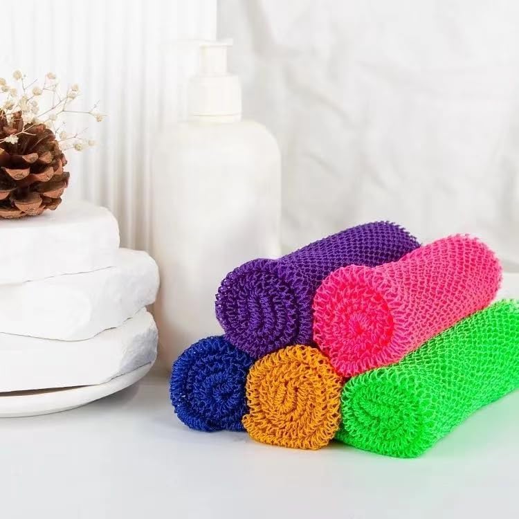 Skiennix African Exfoliating Net Sponge - 2-Piece Long Bath Scrubber Set | Pink & Orange, 63" Stretch