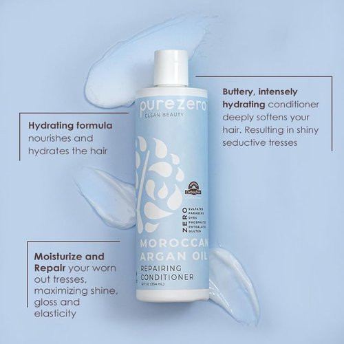Purezero Moroccan Argan Oil Shampoo & Conditioner set - Repair Damaged Hair - Fight Dandruff & Frizz - Zero Sulfates, Parabens, Dyes, Gluten - 100% Vegan & Cruelty Free - Great For Color Treated Hair