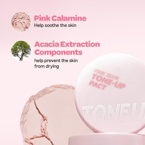 I'M MEME Compact - Tone-Up Pact | Korean Setting Powder for Pink Blur Effect, 0.35 Oz