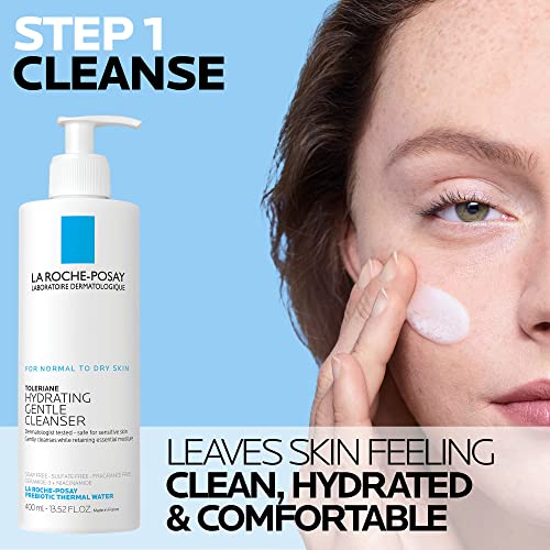La Roche-Posay Toleriane Hydrating Gentle Facial Cleanser, Daily Face Wash with Ceramide and Niacinamide for Normal to Dry Sensitive Skin, Oil-Free, Fragrance Free