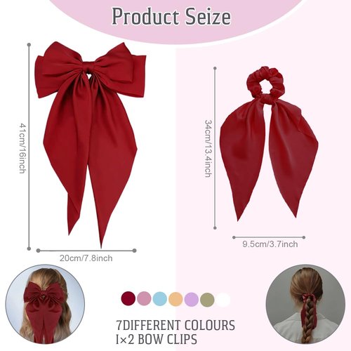 Aushamtai 6Pcs Red Satin Hair Accessories Set for Women: Bows, Hair Scrunchies and Headband with Versatile Styles, Perfect for Daily Wear, Birthday Gifts for Women(Satin Material)