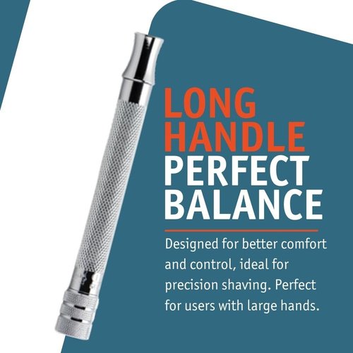 MERKUR 23C Double Edge Safety Razor - Polished Chrome Finish, Long Knurled Handle, Eco-Friendly Design