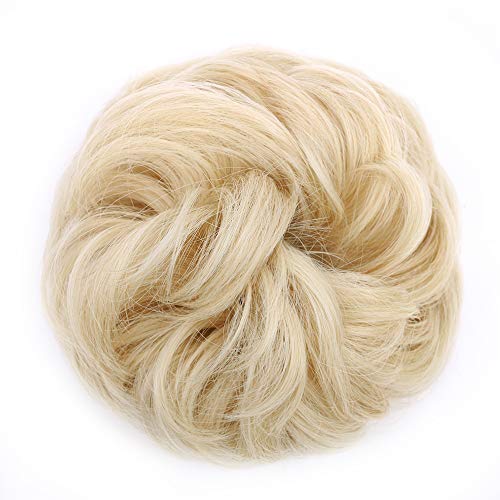 MORICA 1PCS Messy Hair Bun Hair Scrunchies Extension Curly Wavy Messy Synthetic Chignon for Women (24/613#(Pale Ash Blonde Mix Bleach Blonde))