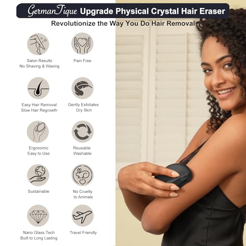 Germantique Crystal Hair Eraser,Natural Crystal Hair Remover,Reusable Painless Nano Glass Hair Removal Device Without Shaver,Gentle Crystal Epilator and Exfoliator for Soft Silky Skin(Black)