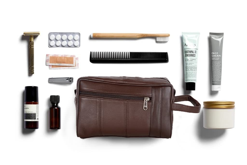 Liberty Leather - Genuine Sheep Nappa Leather Unisex Luxury Toiletry Travel Bag | Bathroom Organizer with Multiple Compartments for Men and Women | Portable Cosmetic Case for Traveling Dopp Kit