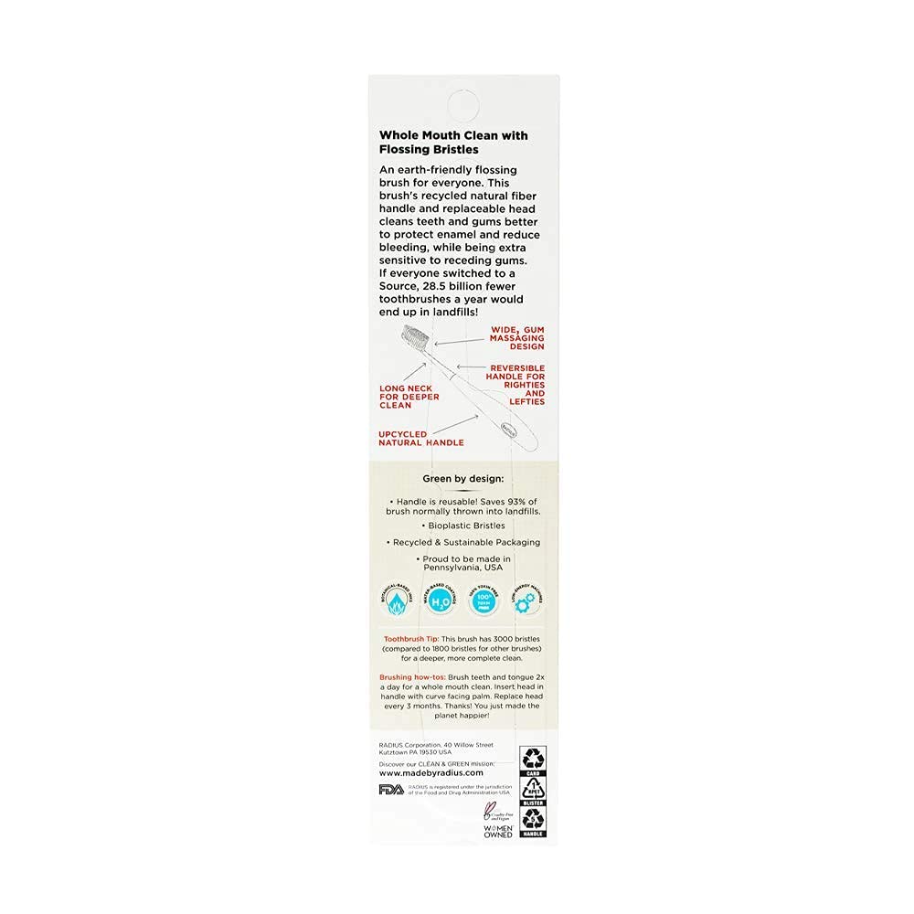 RADIUS Toothbrush Source Floss Brush BPA Free & ADA Accepted Improve Gum Health & Reduce Gum Issues - Super Soft - Money - Pack of 1