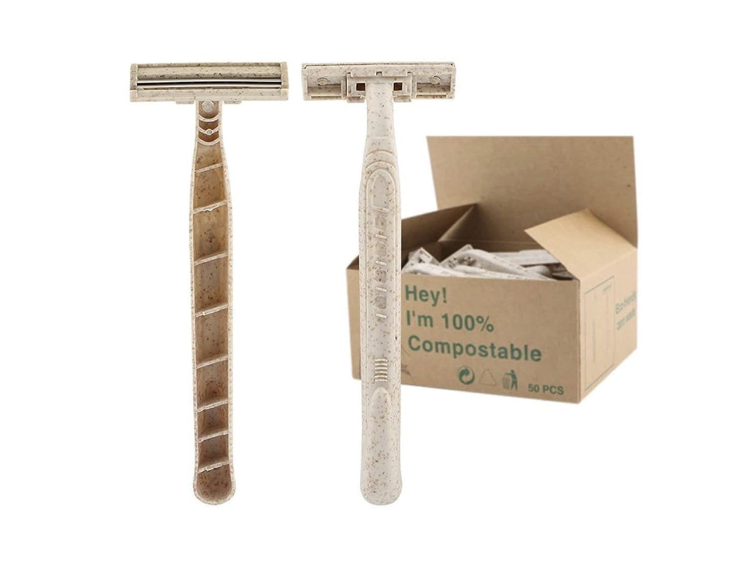 Eco-Friendly Razor | Disposable | Recycled Material | Men & Women Shaving Razor | Twin Blade | Biodegradable Wheat Straw, 50 Count (Pack of 1)