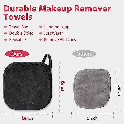 Makeup Remover Cloth, 6" x 6" Makeup Remover Towels Reusable Face Cloth for Washing Face, Makeup Remover Pads Microfiber Face Washcloth with Mesh Bag, 12 Pack, Grey