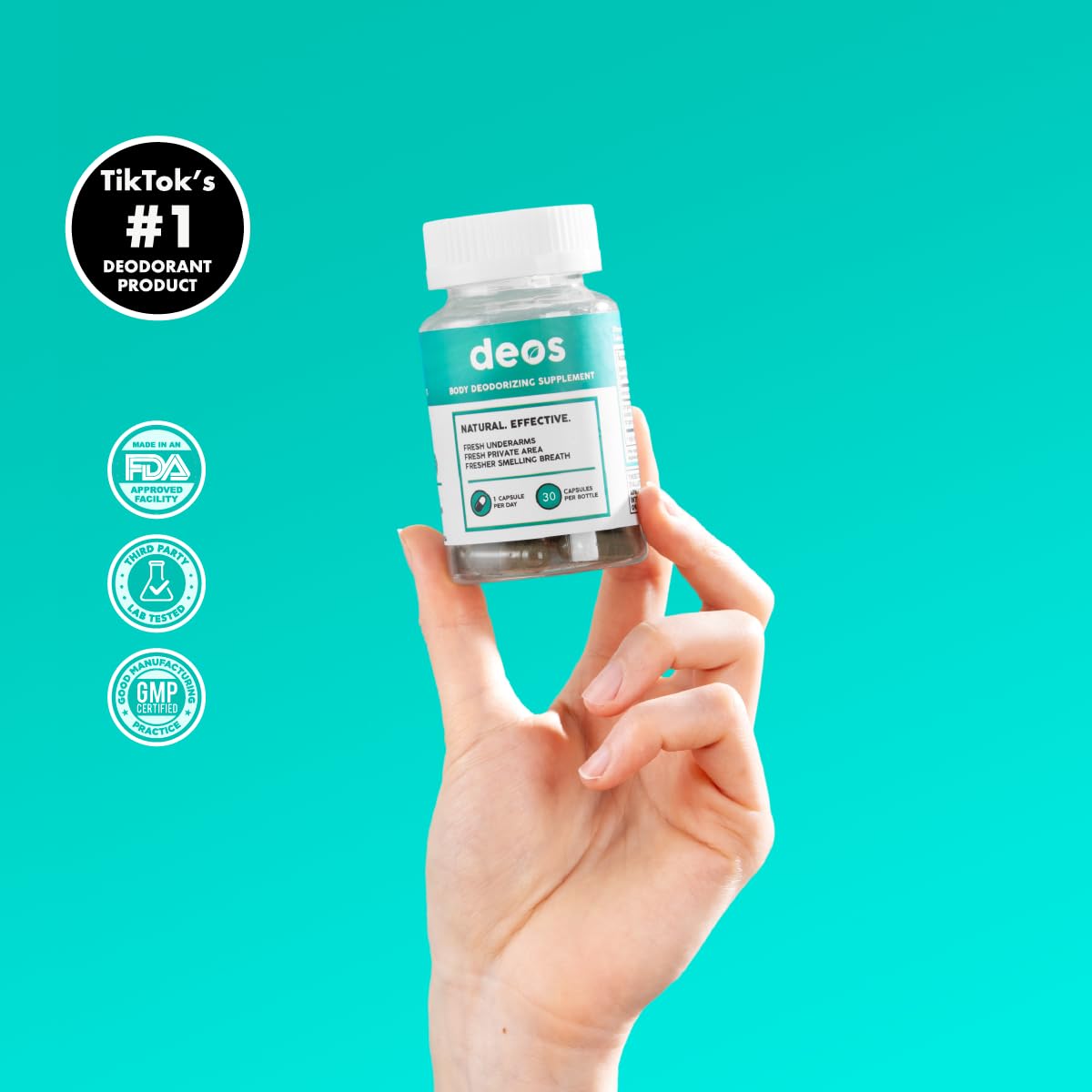 DEOS Internal Deodorant Supplement β Full Body Deodorizer for Gut Health, Skin Health, Detox & Digestion Support β Natural Odor Control Chlorophyll Pills for Head-to-Toe Freshness | 30 Capsules