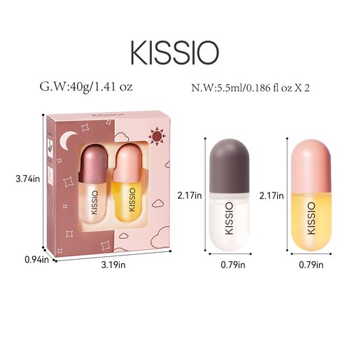 KISSIO Lip Plumper Set - Natural Lip Plumper Gloss for Day & Night Use | 2-Piece Moisturizing Care