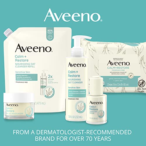 Aveeno Calm + Restore Nourishing Oat Cleanser, Daily Hydrating Facial Cleanser & Face Wash for Sensitive Skin, Non-Foaming, Hypoallergenic, Non-Comedogenic, Fragrance-Free, with Feverfew, 7.8 fl oz