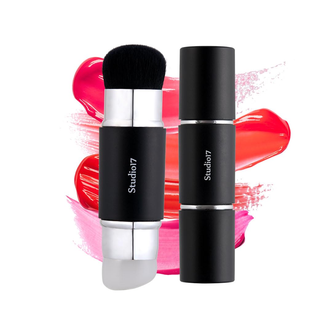 STUDIO17 Dual Ended Silicone Tip Blush Brush - Skin-Friendly Makeup Tool for Contouring & Blush Application
