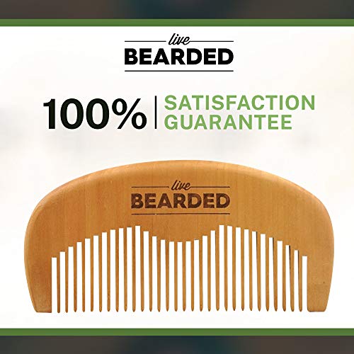 Live Bearded: Premium All-Natural Wooden Beard Comb - Anti-Static - Reduce Snagging, Beard Hair Damage and Ingrown Hairs - Keep Your Mustache Off Your Lip - Fits in Your Pocket - Easy Daily Grooming