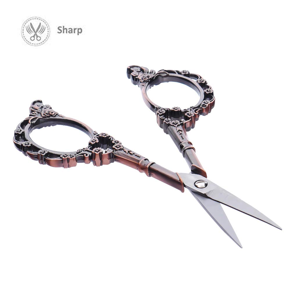 Professional Manicure Scissors, EBANKU Vintage Stainless Steel Cuticle Precision Beauty Grooming for Nail, Facial Hair, Eyebrow, Eyelash, Nose Hair (Red Bronze)