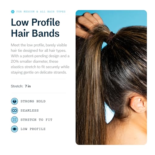GIMME Beauty Low Profile Hair Bands - Gentle, No-Snag Elastic Ties for Fine & Thick Locks - Non-Slip Seamless Ponytail Holders - Trendy Hair Accessories - Black, 20 Pack