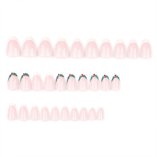 30Pcs Christmas Nails White French Tip Press on Nails Short Almond Fake Nails Christmas Fruit False Nails with Glue Winter Glossy Acrylic Nails Natural Full Cover Stick on Nails DIY Art for Women