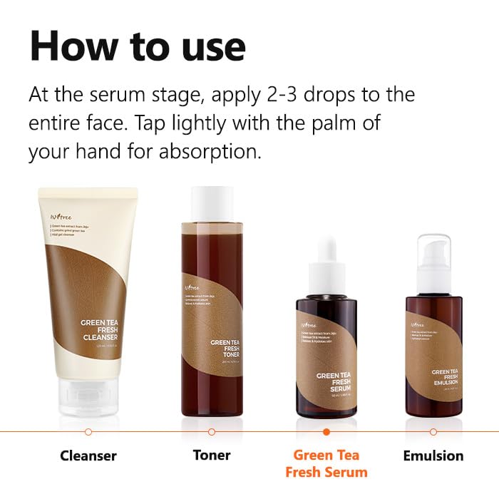 ISNTREE Green Tea Fresh Serum - Hydrating Formula with Jeju Green Tea Extract | 50ml | Balances Oil & Moisture