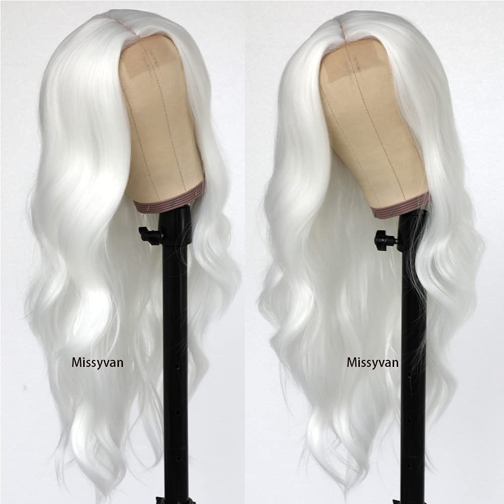 Missyvan Long Loose Wave Hair White Color Wigs Glueless Heat Resistant Fiber Hair Synthetic Wigs for Fashion Women Natural Hair Line