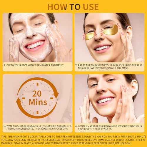Under Eye Patches for Puffy Eyes Treatment 30 Pairs, 24K Gold Under Eye Masks for Dark Circles and Puffiness, Eye Gel Pads w/ Collagen, Sodium Hyaluronate, Rose Essence for Eye Bags Treatment