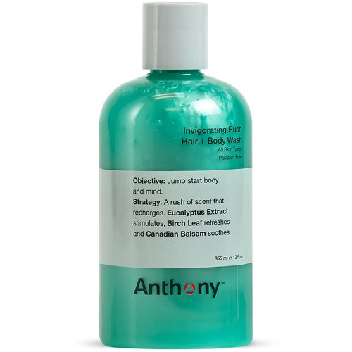 Anthony Mens Body Wash and Shampoo: Invigorating Rush 2-In-1 Liquid Gel Soap & Hair Shampoo – Alpine Wood Scent Contains Eucalyptus Extract, Canadian Balsam & Birch Leaf