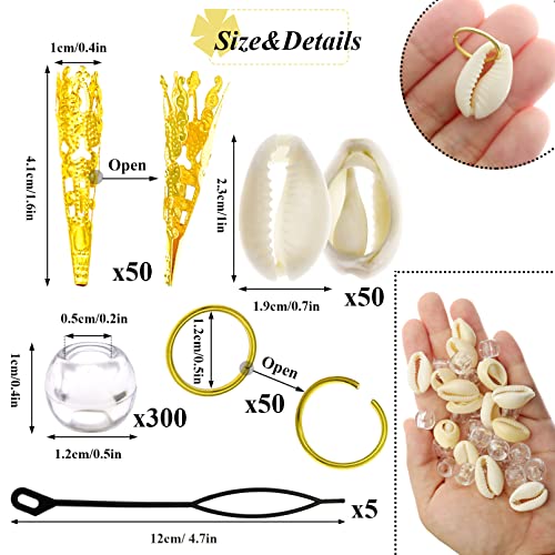 455 Pcs Locs Hair Jewelry Clear Beads Dreadlocks Accessories for Women Cornrow Braids Dreadlock Metal Clips Shell Pendant Charms Hair Decoration (Gold)