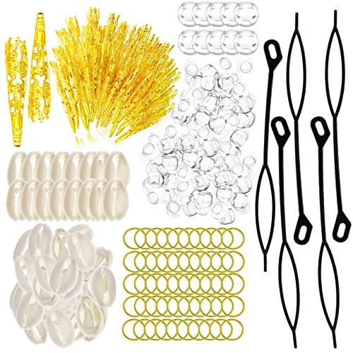 455 Pcs Locs Hair Jewelry Clear Beads Dreadlocks Accessories for Women Cornrow Braids Dreadlock Metal Clips Shell Pendant Charms Hair Decoration (Gold)